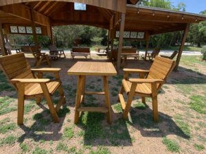 Tall Wide Deck Chairs and Tall Square Bistro Table Quality Patio Furniture Handcrafted by Jack Hudson (830) 367-3848