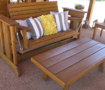 Quality Patio Furniture 4 ft. Glider and 4 ft. Coffee Table Put your feet up and relax! Handcrafted by Jack Hudson (830) 367-3848 4 ft. Glider with decorative pillows and a 4 ft. Coffee Table sitting in front of Glider Quality Patio Furniture Handcrafted by Jack Hudson (830) 367-3848