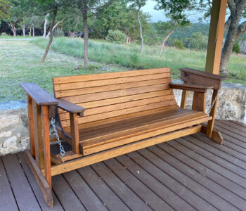 Quality Patio Furniture 5 ft. Glider has a gentle motion of swinging... Handcrafted by Jack Hudson (830) 367-3848 Quality Patio Furniture 5 ft. Glider has a gentle motion of swinging... Handcrafted by Jack Hudson (830) 367-3848