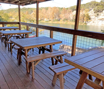 Quality Patio Furniture 4 ft. Heavy Duty Picnic Tables with 4 ft. Separate Benches are perfect on a deck overlooking a beautiful serene river. Handcrafted by Jack Hudson (830) 367-3848 4 ft. Heavy Duty Picnic Tables with two 4 ft Separate Benches are on a deck overlooking a beautiful serene river in the Texas Hill Country. Quality Patio Furniture Handcrafted by Jack Hudson (830) 367-3848