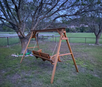 Quality Patio Furniture... Enjoying the view! 9 ft. A-Frame and 5 ft. Porch Swing Handcrafted by Jack Hudson (830) 367-3848 A-Frame and Porch Swing Quality Patio Furniture Handcrafted by Jack Hudson (830) 367-3848
