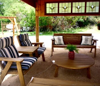 Quality Patio Furniture Side by Side Deck Chair with cushions, 6 ft. Low Back Couch and 46" Round Coffee Table Handcrafted by Jack Hudson (830) 367-3848 Side by Side Deck Chair with cushions Quality Patio Furniture Handcrafted by Jack Hudson (830) 367-3848