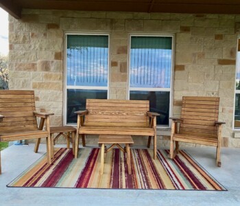 Handcrafted Wide Deck Chair, 4 ft. Couch, Rocking Chair, Side Tables by Quality Patio Furniture (830) 367-3848 Quality Patio Furniture Wide Deck Chair, 4 ft. Couch, Rocking Chair, Side Tables