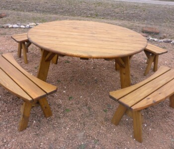 Quality Patio Furniture handcrafted Round Picnic Table with Separate Benches (830) 367-3848 Quality Patio Furniture Round Picnic Table with Separate Benches