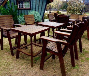 Quality Patio Furniture group of Tall Square Bistro Tables with Tall Deck Chairs on grass (830) 367-3848 Quality Patio Furniture group of Tall Square Bistro Tables with Tall Deck Chairs on grass